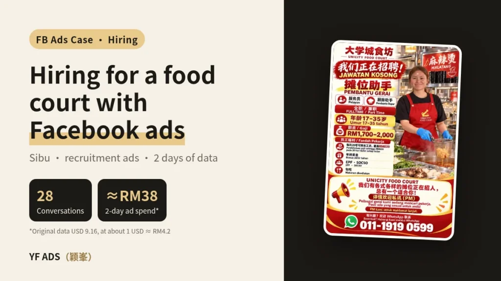 Sibu food court Facebook hiring ads case cover: 28 conversations in 2 days